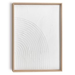 Rectangular framed relief art piece with abstract wave-like pattern in white. Suitable for home decor or office space.