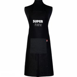 A black apron with the text "SUPER PAPA" printed in white. The apron has a simple, minimalist design and appears to be made of a durable, high-quality material.