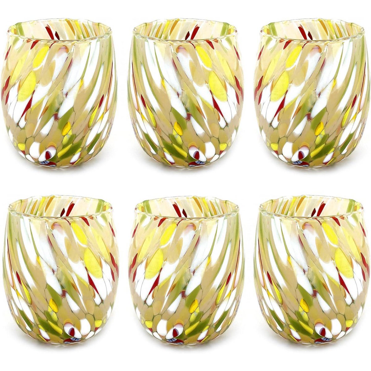 6 Big Colombina vand Big Colombine Bold og håndhåndet med Murrine di Murano, "I Colori di Murano" 435 Ml Line. Lavet i Italien