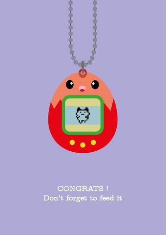 Tamagotchi baby birth card