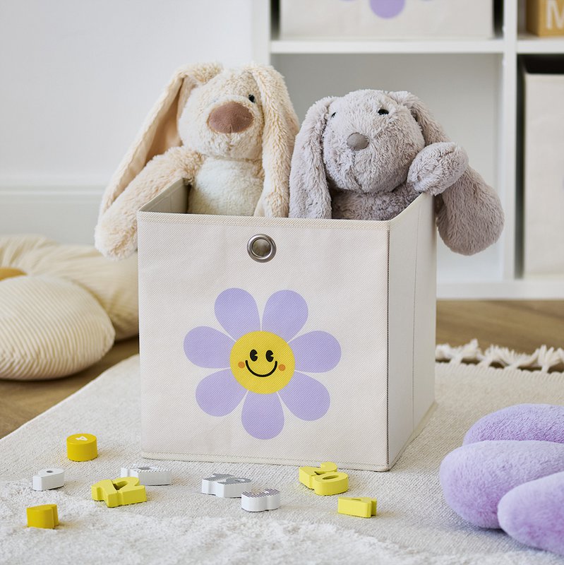 Storage box "Happy Flower", fleece, cream