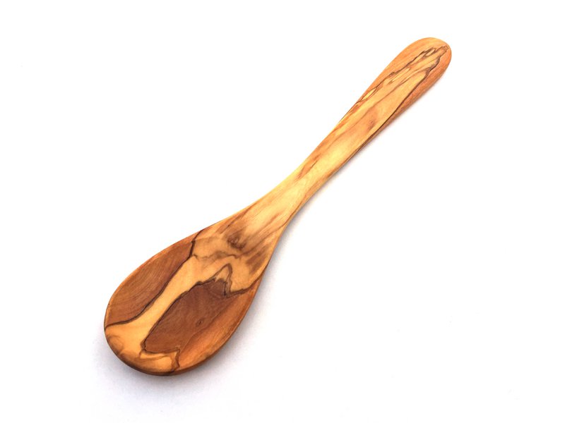 Cuillère de cuisine manche large 30 cm plat en bois d'olivier