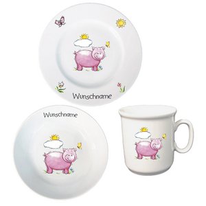 Kinderservice 3-tlg. Schwein mit oder ohne Wunschname