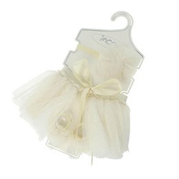  A tutu set with 3 elastic ribbons and white tulle decorations, suitable for kids dresses. The set includes a tutu dress with a bow and 3 matching elastic ribbons.