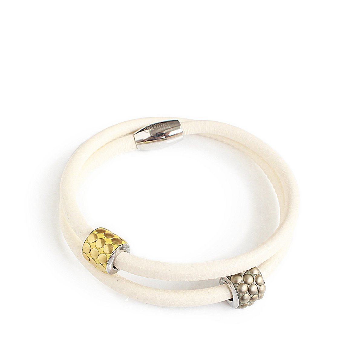 Cream double-wrap leather bracelet with pavé elements