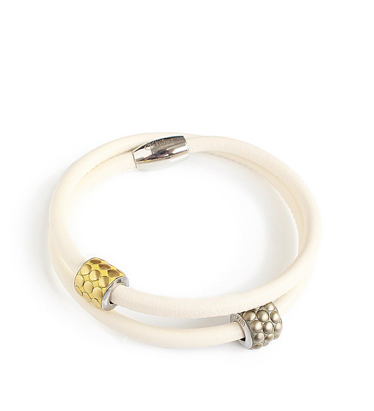 Cream double-wrap leather bracelet with pavé elements