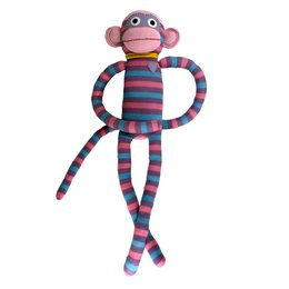 Peluche scimmietta calzino maxi righe rosa/viola