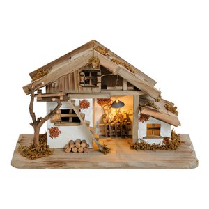 Crib house with LED lighting made of pine wood, MDF natural (W / H / D) 39x23x19cm