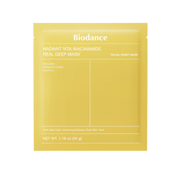 Yellow niacinamide deep face mask sheet, radiant vita skincare treatment product