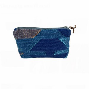 Luna-Leena make-up bag - blue - woven Dhaka cotton - handmade in Nepal