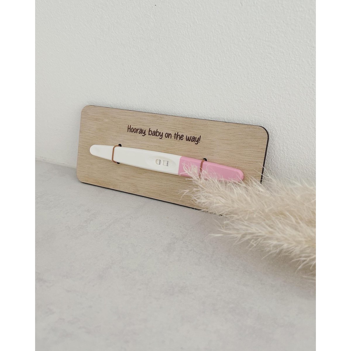 Wooden pregnancy announcement sign · Hooray, baby on the way!