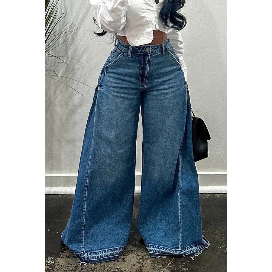 Jean ample à jambes larges, pantalon à cloche et à pompon