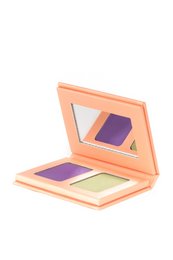 Vibrant eyeshadow palette in moss green and mystical violet shades, perfect for creating bold, eye-catching looks.