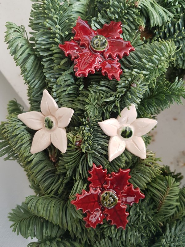 Christmas star red ceramic plant pick 5 cm