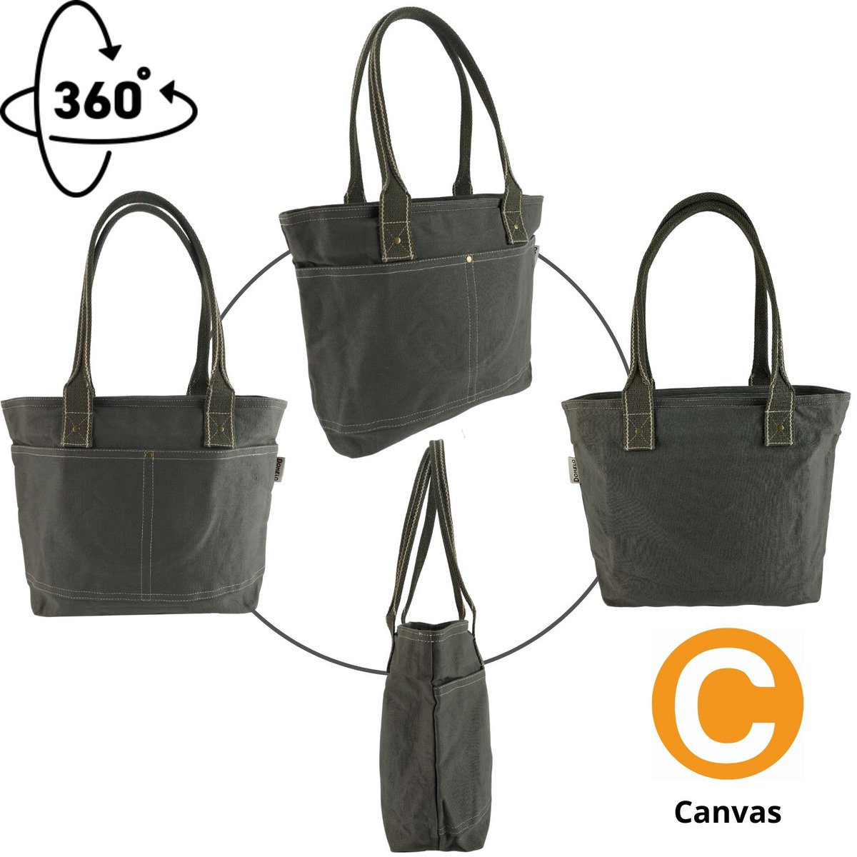 Domelo Damen gewachste Canvas Shopper. Wasserabweisende Handtasche.  Vegane Schultertasche . Einfarbig Damentasche A4 geeignet