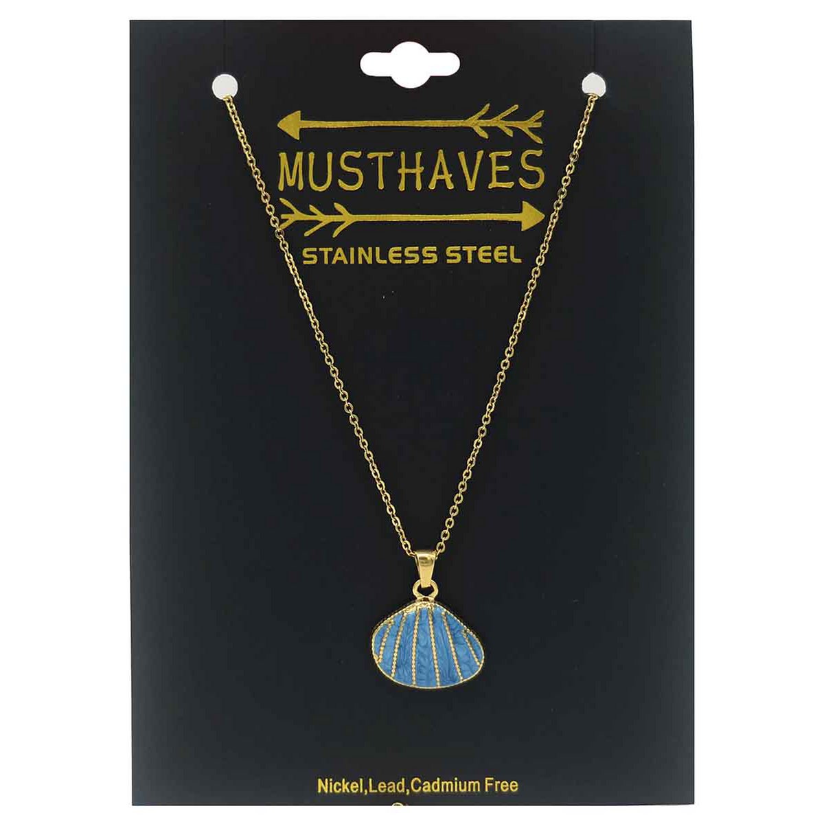 E-F22.3 N103-083G-1 S. Steel Necklace 2.3cm Shell Blue