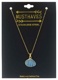 E-F22.3 N103-083G-1 S. Steel Necklace 2.3cm Shell Blue