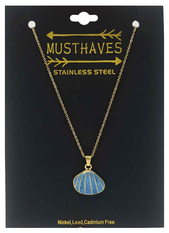 E-F22.3 N103-083G-1 S. Steel Necklace 2.3cm Shell Blue