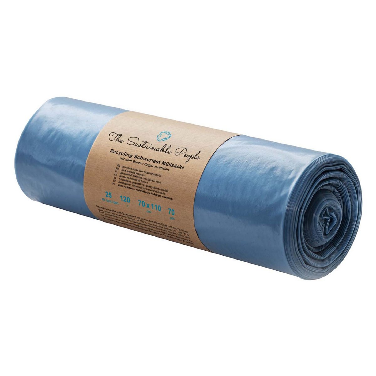 Recycled Heavy-Duty Garbage Bags 120l, 70 µm, blue