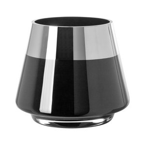 Teelichthalter JONA Glas Silberfolie glatt schwarz silberfarben 15 cm Durchmesser 13 cm Höhe