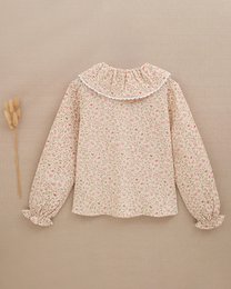 Floral girl's blouse with ruffle collar and elastic cuffs P146-11608085