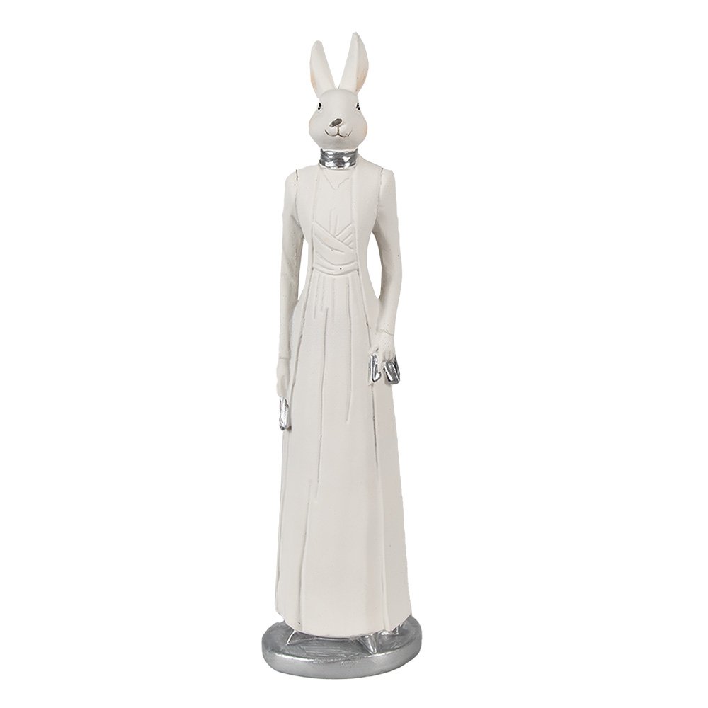 Hasenstatue, 28 cm, weiße Polyresin-Osterdekoration