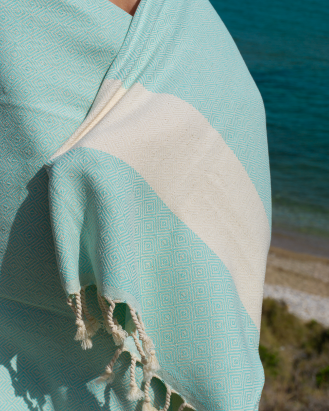 DIAMANT Telo da spiaggia e sauna per Hammam in cotone – Senza sabbia – Menta - 180x100 cm