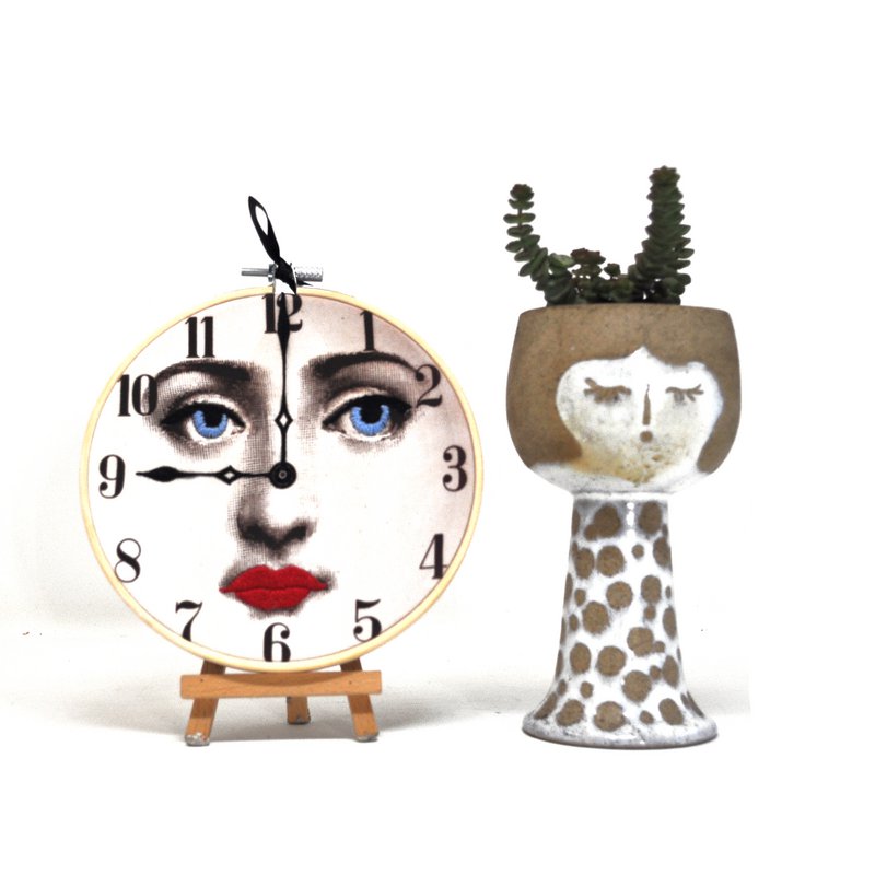 Handmade Embroidery Hoop Art - "Iconic Lina" Collection (Fornasetti Inspired) - Textile Wall Decoration 15cm