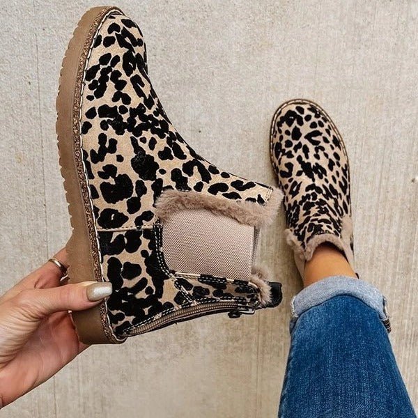 Stivali da donna in pelle scamosciata con stampa leopardata per il tempo libero