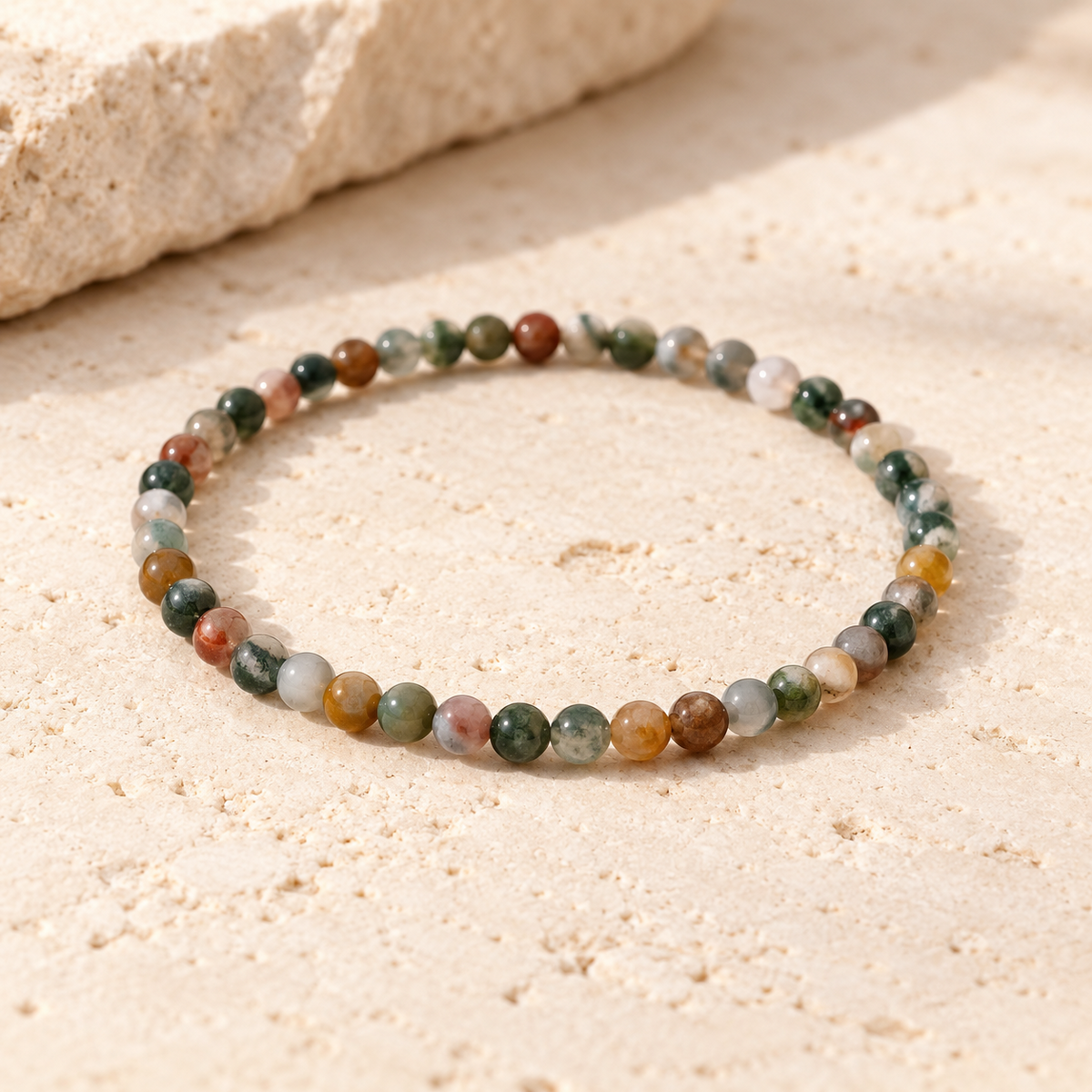 Bracelet indien de pierres précieuses d’agate | Pierre Naturelle | Pochette cadeau (perles de 3 mm)