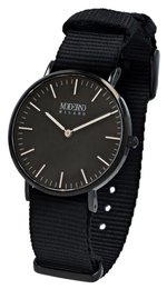 Moderno Milano stainless steel women's watch 36.5 mm, sapphire crystal & nylon NATO strap (black), black