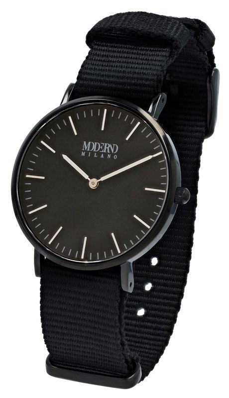 Moderno Milano stainless steel women's watch 36.5 mm, sapphire crystal & nylon NATO strap (black), black