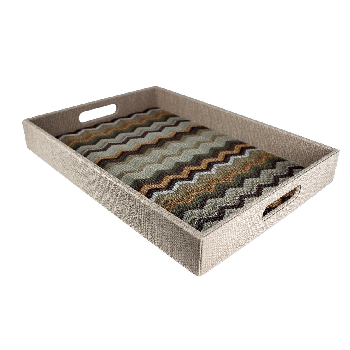Plateau rectangulaire avec motif zigzag marron et poignées