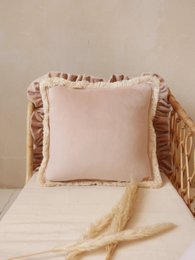 Oreiller en velours doux "Latte" avec frange