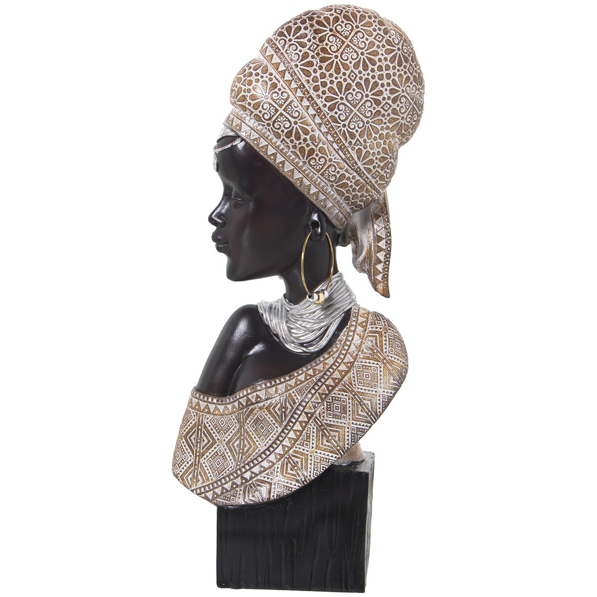 AFRYKAŃSKA ŻYWICA BIUST FIGURKA NEGRO/DORADO _18X9X42CM ST50349