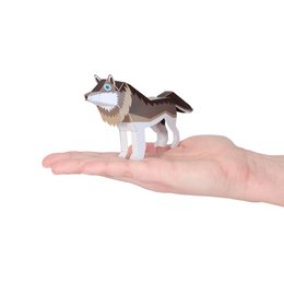 A postcard featuring a detailed illustration of a wolf. The wolf has a gray and white fur coat, pointed ears, and a fierce expression. The postcard is suitable for sending as a gift or for decorative purposes.