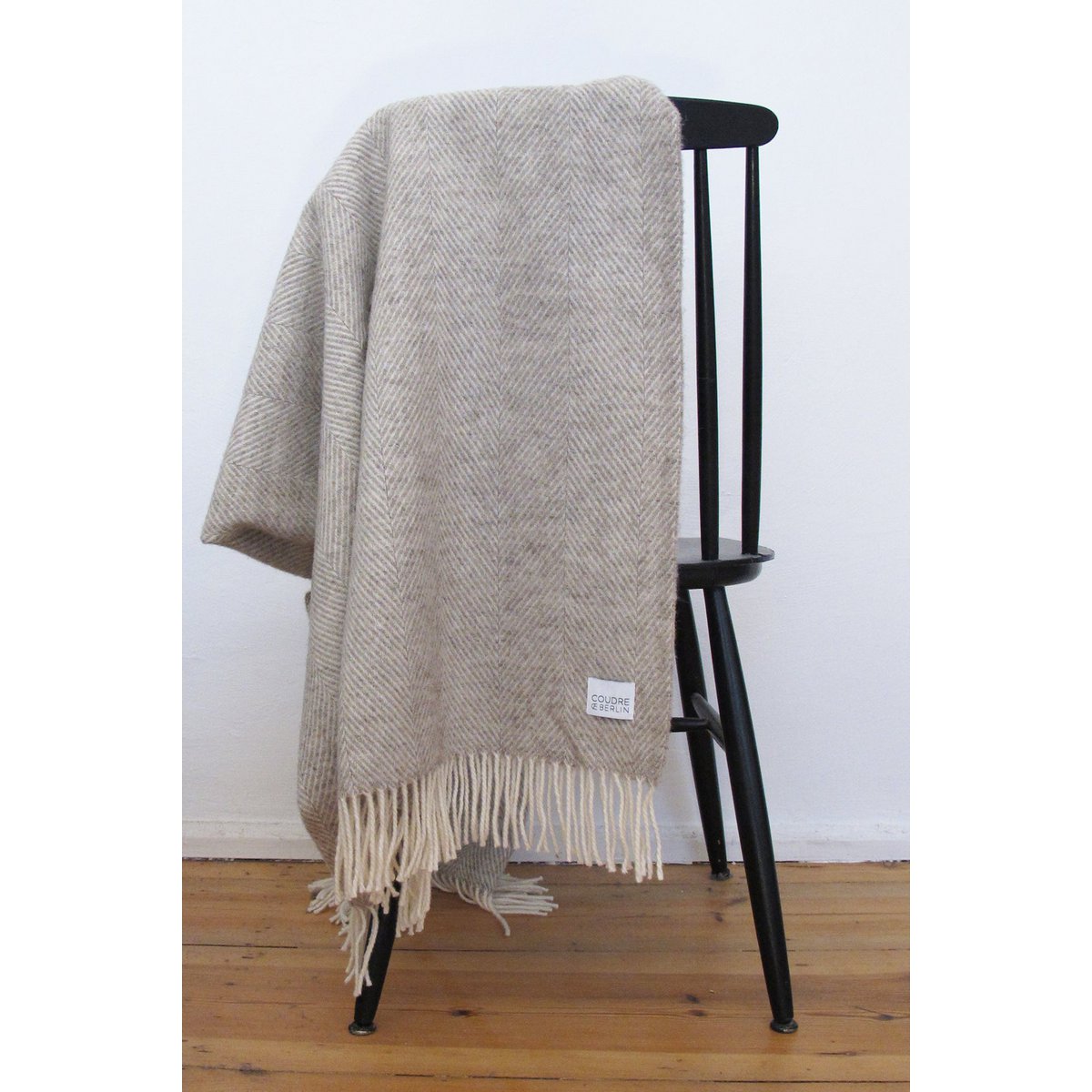 Wool blanket / cuddly blanket herringbone limestone