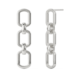 Silver chain drop earrings with a modern, minimalist design.