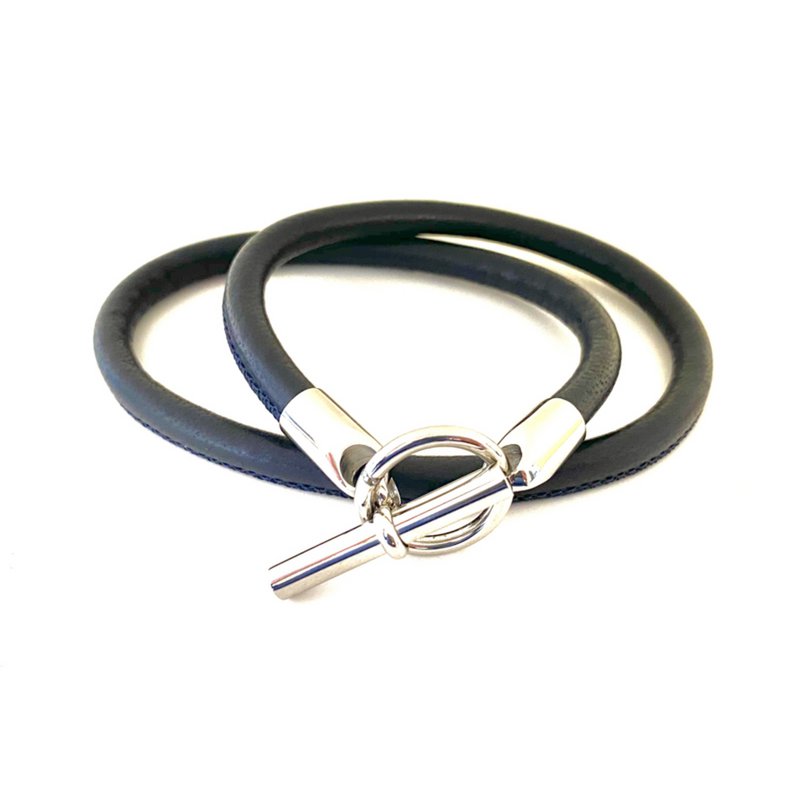 Bracelet leather hermes style dark blue