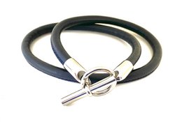 Pulsera de cuero estilo hermes azul oscuro