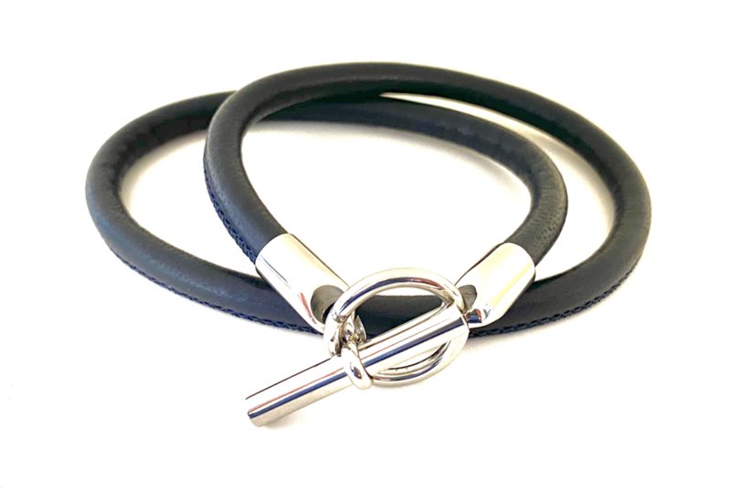 Pulsera de cuero estilo hermes azul oscuro