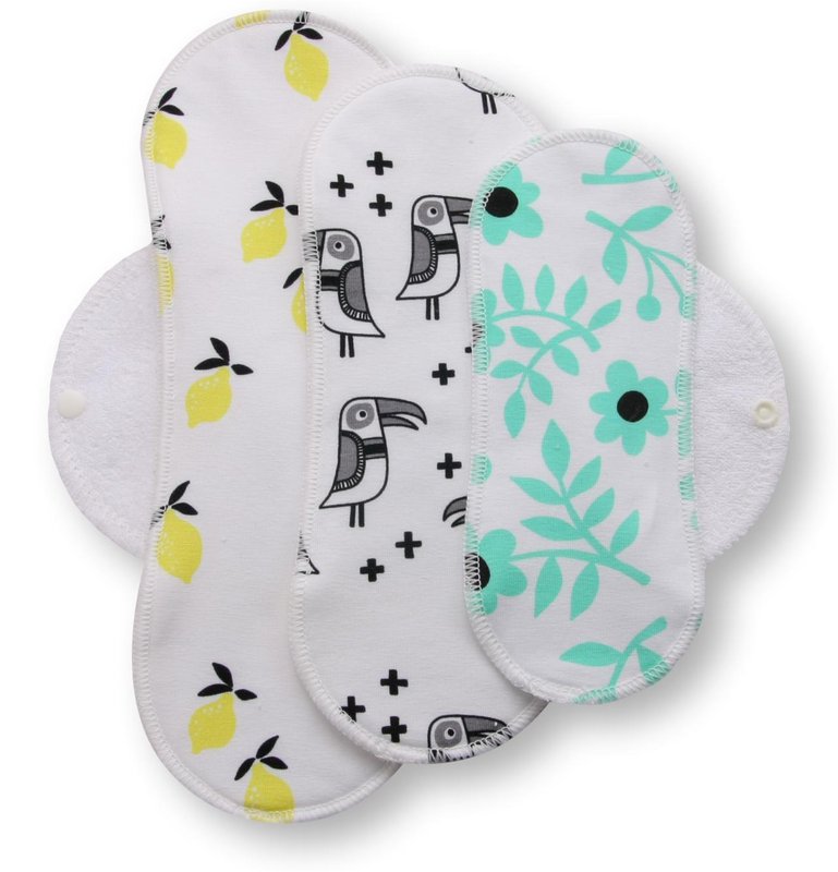 Wiederverwendbare Stoffmenstruationspolster 3 -Pack (S, M, L) - Weiße Flügel