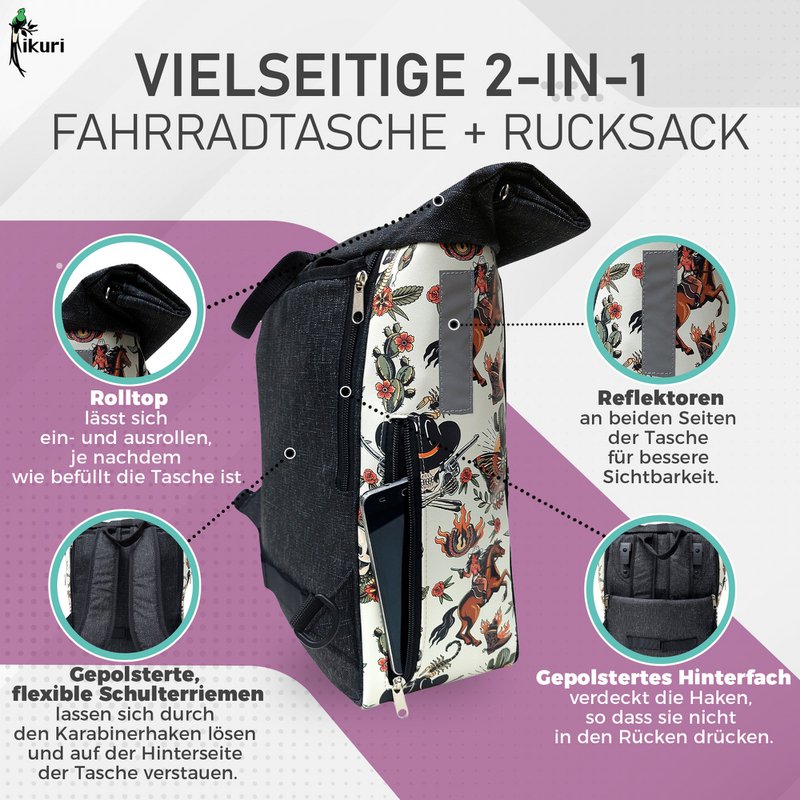 Kombination af cykelpose / rygsækbagage -rack -cowgirl