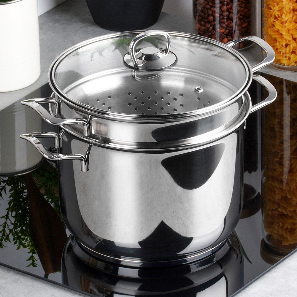 Pasta -Topfstahl mit Glasdeckel Anett 6 l 3 PCs