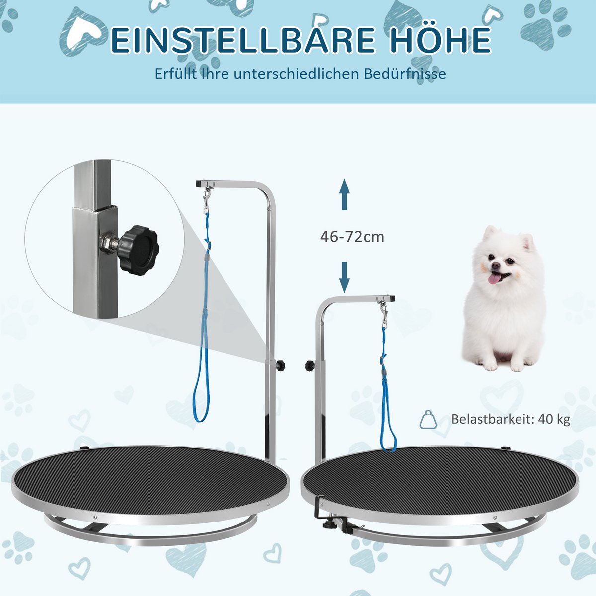 Trimming table for dogs, dog grooming table, foldable, pet grooming table with height-adjustable boom, slings, non-slip surface, shearing table up to 150 kg, 91.5 x 61.5 x 76 cm, black