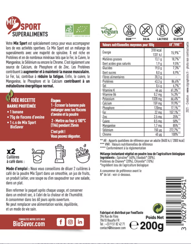 MIX SPORT EN POUDRE - 200G - ERGÄNZUNG DER NAHRUNGSMITTEL