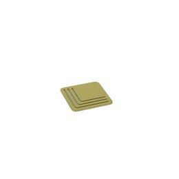 Small gold-colored coasters with a simple line design, suitable for use under cups or glasses.