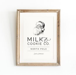 Vintage juleplakat, juleplakat Milk and cookies Co. Retro juleplakat