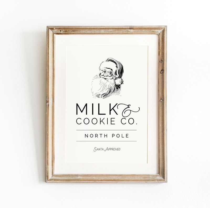 Vintage juleplakat, juleplakat Milk and cookies Co. Retro juleplakat
