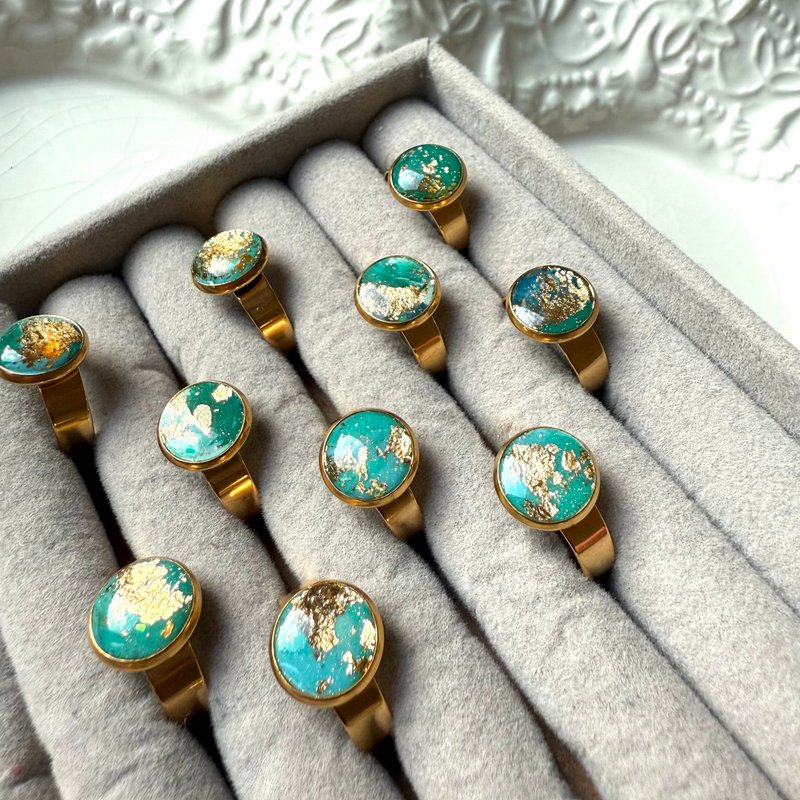 BLUE TIDE - Adjustable Water Green Ring in Handcrafted Steel